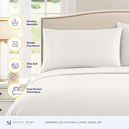 Full Size Sheet Sets - Breathable Luxury Sheets with Full Elastic & Secure Corner Straps Built In - 1800 Supreme Collection Extra Soft Deep Pocket Bedding, Sheet Set, EXTRA DEEP pocket - Full, Ivory