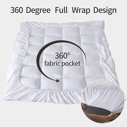 Sleep Mantra 100% Cotton Mattress Topper Full Size - Premium Wrap-Around Cooling Topper Fits up to 20-Inch Mattress - Extra Soft, Deep Pocket, Breathable & Plush Quilted Down Fill (White)