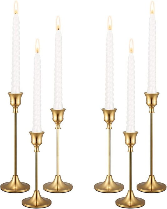 Candle Holders,Set of 6 Candlestick Holders for Taper Candles, Brass Gold Modern Decorative Candle Stick Holder for Table, Mantel, Wedding, Dinning, Housewarming Gift(Candles are not Included)