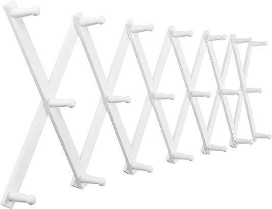 SKOLOO Hat Rack for Wall with 20 Hooks, Solid Wooden, Modern, Expandable Coat Rack Wall Mount for Coats, Hats, Bags, Baseball Caps, White