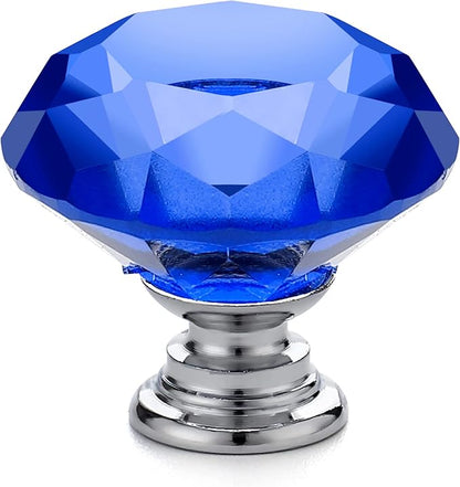 Ravinte 25 Pack Blue Crystal Knobs for Dresser Drawers - 30 mm Glass Cabinet Diamond Shaped Knobs with Silver Base