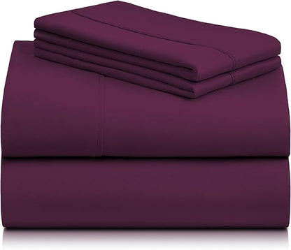 LuxClub 4 PC Full Sheet Set, Breathable Luxury Bed Sheets, Deep Pockets Wrinkle Free Cooling Bed Sheets Machine Washable Hotel Bedding Silky Soft - Eggplant Full