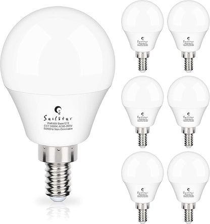 Sailstar Candelabra LED Light Bulbs 60-Watt Equivalent, Daylight White 5000K, E12 Candelabra Base, 6 Watt A15 LED Bulbs for Ceiling Fan, Vanity Mirror Light | 6-Pack