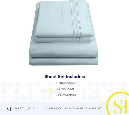 California King Sheet Sets - Breathable Luxury Sheets with Full Elastic & Secure Corner Straps Built In - 1800 Supreme Collection Deep Pocket Bedding Set, Sheet Set, California King, Light Blue