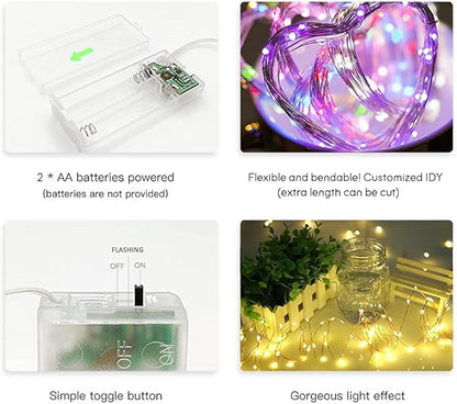String Lights, Waterproof LED String Lights,2 Pack 20ft 60 LED Festival Decorations Crafting Battery Powered Copper Wire Starry Fairy Lights (Multicolor)
