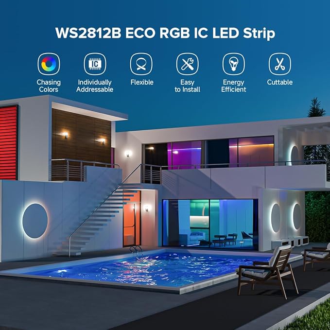 BTF-LIGHTING WS2812B RGB ECO LED Strip, Chasing Effects 5050SMD Individually Addressable 16.4FT 60Pixels/m 300Pixels Flexible Dream Color IP30 for Bedroom DIY Projects DC5V(No Adapter or Controller)