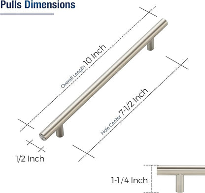 JOY DECOR 20 Pack Cabinet Handles, Brushed Nickel Cabinet Pulls, 7-1/2 in Hole Center Kitchen Cabinet Handles, Stainless Steel T Bar Handles for Dresser Drawers