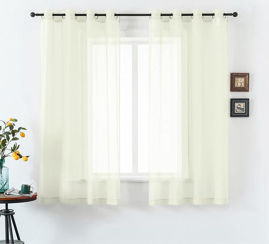 DUALIFE Cream Beige Semi Sheer Curtains for Living Room Airy Drapes with Light Filtering Window Curtain Panels for Bedroom 2 Pcs, 52X72 Inches Ivory
