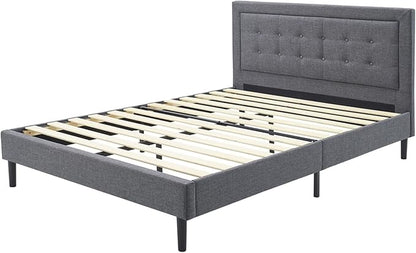 Decoro Mornington 2.0 Upholstered Platform Bed | Headboard and Metal Frame with Wood Slat Support, Grey, Queen Size