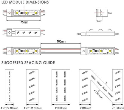 LED Module, 3000K LED Decorative Light 20pcs 9.8Ft 5730SMD 150LM Per LED Module Lights Decorative Light for Letter Sign Advertising Signs with Tape Adhesive Backside (Warm White Light)