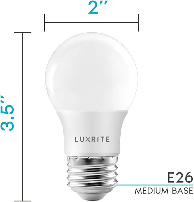 LUXRITE A15 LED Bulb 40W Equivalent, 7W, 3000K (Soft White), 600 Lumens, Enclosed Fixture Rated, Dimmable Ceiling Fan Light Bulbs, E26 Medium Base, UL Listed - Indoor and Outdoor (4 Pack)