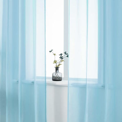 DUALIFE Sky Blue Sheer Curtains 63 Inches Length Look Semi Transparent Natural Light Flow Grommet Curtains for Bedroom and Living Room, 52 x 63 Inches, Set of 2 Panels Light Baby Blue
