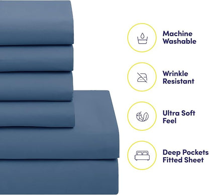 RV Short Queen Comforter Set for RV Camper - Comforter Set with Fitted & Flat Sheet, 4 Pillowcases - Tailored for RV Short Queen Beds - Cozy Essentials for Your RV Bedroom, Denim