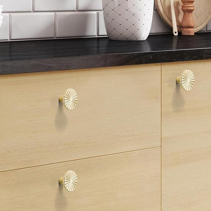 10 Pack Kitchen Cabinet Knobs Round Sunflower Dresser Knob Modern Drawer Hardware Cupboard Handles Furniture Knob for Bathroom Single Hole Knobs for Wardrobe Brushed Gold TYH-BG-K10
