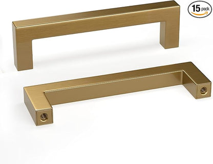 goldenwarm 15 Pack Champagne Bronze Cabinet Pulls Bronze Drawer Pulls 4 Inch Kitchen Cabinet Handles Champagne Gold Drawer Handles T Bar Square Hardware for Kitchen Bedroom Cupboard, 102mm Hole Center