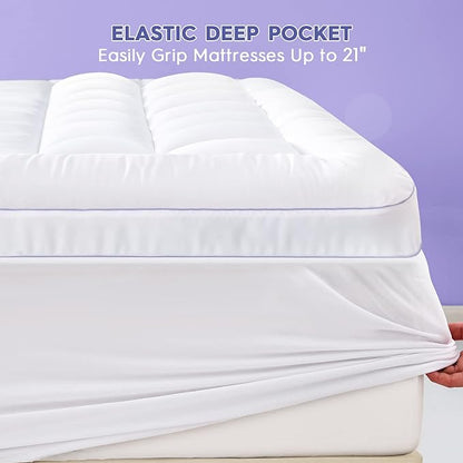 ABENE Queen Size Dual Layer 3 Inch Memory Foam Mattress Topper, 2 Inch Gel Memory Foam Plus 1 Inch Down Alternative Pillowtop Mattress Pad Cover, Thick Soft Bed Topper Support for Back Pain