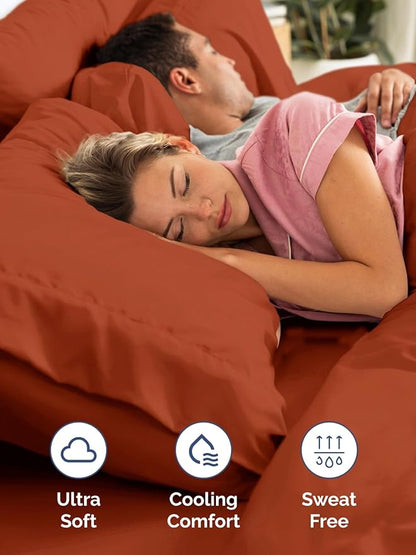 Extra Deep Full Sheet Set - 6 Piece Breathable & Cooling Sheets - Hotel Luxury Bed Sheets Set - Easy & Secure Fit - Soft, Wrinkle Free & Comfy Sheets Set - Terracotta Sheet Set with Extra Deep Pockets