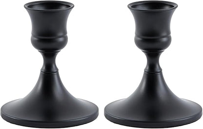 Black Taper Candle Holder, Candlestick Holders, Vintage Metal for Table Centerpieces Wedding Decor (Matte Black, 2 Pcs)