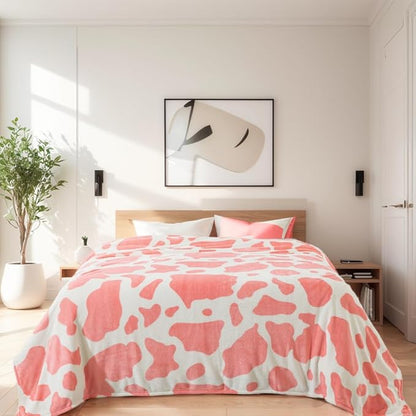Flannel Pink Cow Print Blanket Twin Size - Premium Lightweight Anti-Static Super Soft Cow Blankets for Twin/Twin XL Extra Long Bed, Winter Warm Cow Print Throw Blanket 66" x 90"(Pink Cow)