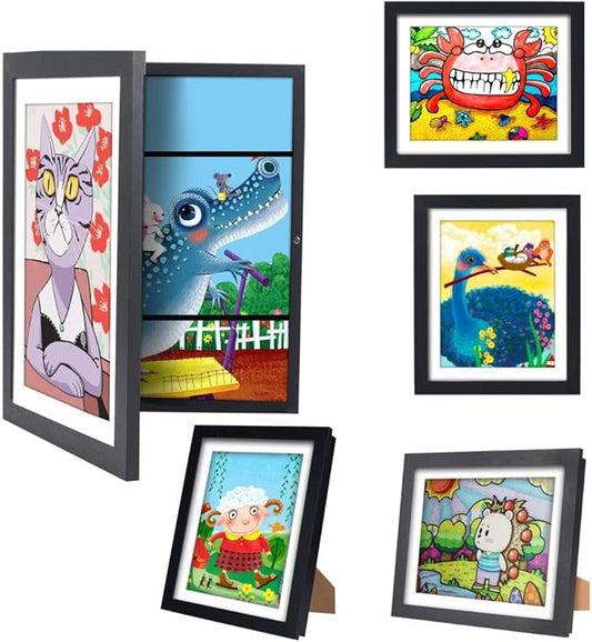[4-Pack]Kids Artwork Frames Changeable - Kids Art Frame,Kids Art Frames Front Opening Holds 150,Children Art Projects Kids Art Frames,10x12.5 Picture Frame for Display Kid Art Work,With Storage(Black)