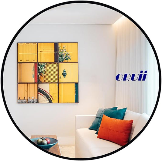 Round Mirror 28 inch, Black Round Mirror, Large Circle Mirrors Metal Frame, Black Circle Mirrors for Wall, Bathroom, Living Room, Dining Room, Entryway.