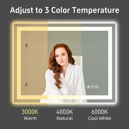 36"x 30" LED Bathroom Mirror with Lights, Smart Dimmable Vanity Mirrors for Wall, Anti-Fog, Dimmable, Backlit + Front Lit, Memory Shatterproof Smart Mirror for Bathroom (Horizontal/Vertical)