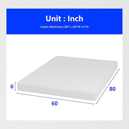 PayLessHere Queen Size Mattress,6 Inch Gel Memory Foam Mattress in a Box,Medium-Firm,Pressure Relief&Temperature Regulation,CertiPUR-US Certified,White