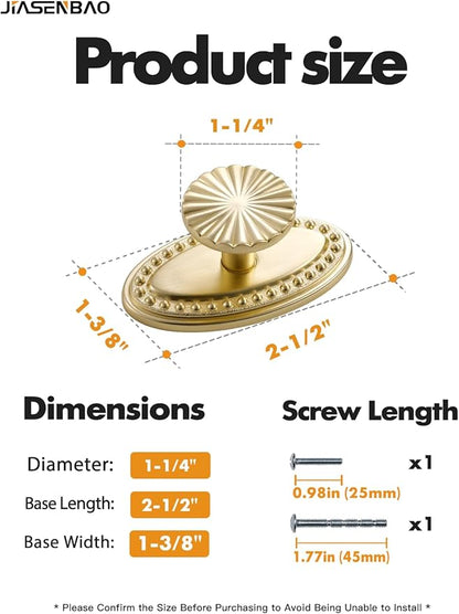 2 Pack Brushed Gold Cabinet Knobs with Base Brass Flat Drawer Pulls Kitchen Cupboard Bathroom Dresser Cabinet Hardware Handles Zinc Alloy
