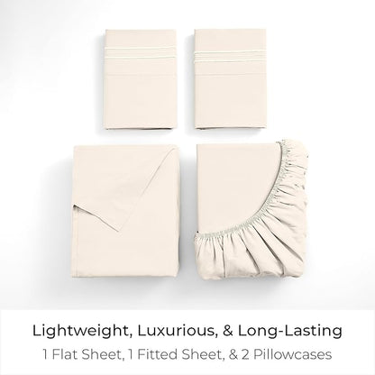 Mellanni Queen Sheets Set - 4 PC Iconic Collection Bedding - Hotel Luxury, Extra Soft, Cooling Bed Sheets - Wrinkle, Fade, Stain Resistant (Queen, Golden Ivory)