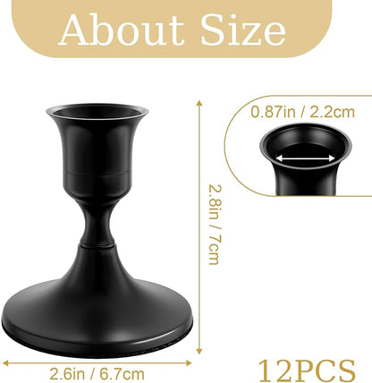 12PCS Black Taper Candle Holders Set, Vintage Metal Candlestick Holders for Dinner Room Table Centerpiece or Mantel Wedding Party Decor