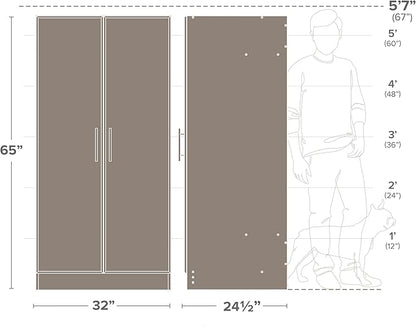 Prepac Elite 32" Storage Cabinet, Light Gray Storage Cabinet with Hanging Rail and Shelves for Living room, Kitchen and Laundry room 24.5" D x 32" W x 65" H