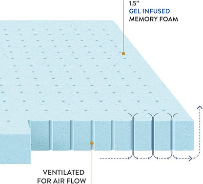 Best Price Mattress 1.5 Inch Ventilated Memory Foam Mattress Topper, Cooling Gel Infusion, CertiPUR-US Certified, Dorm Essentials, Twin XL