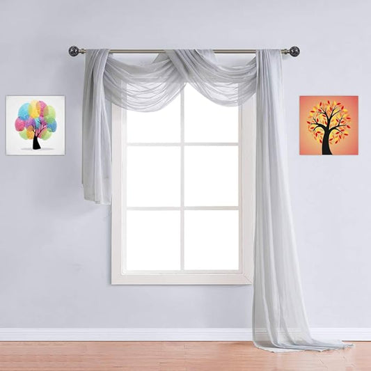Warm Home Designs Extra Long Grey Silver Sheer Window Scarf. Valance Scarves are 54 X 216 Inches. Great As Wedding Arch Draping Fabric, Bed Canopy Or for Decorative Project. AM Silver 216"