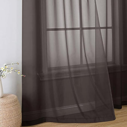 Aiyufeng Chocolate Brown Sheer Curtains 96 Inches Long 2 Panels, Solid Voile Rod Pockets Stylish Breathable Drapes Window Treatment for Kid's Room/Bedroom/Living Room, 42W x 96L, Chocolate Brown