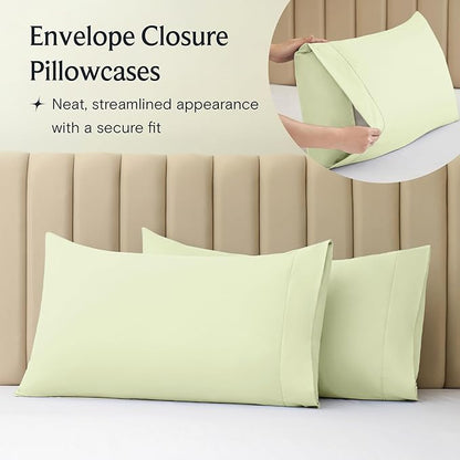 LuxClub 4 PC Sheet Set Bed Sheets Deep Pockets 16" Eco Friendly Wrinkle Free Cooling Machine Washable Hotel Bedding Silky Soft - Sage Green Queen