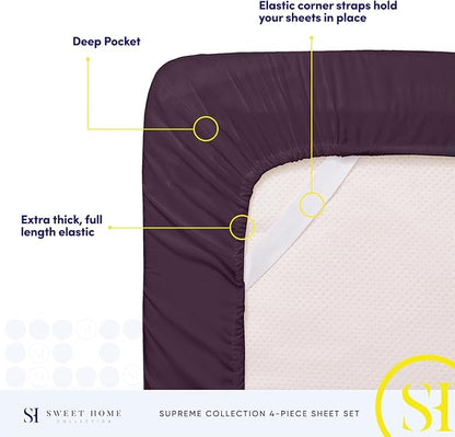 California King Sheet Sets - Breathable Luxury Sheets with Full Elastic & Secure Corner Straps Built In - 1800 Supreme Collection Cal King Deep Pocket Bedding Set, Sheet Set, California King, Purple