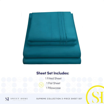 Twin Sheets - Breathable Luxury Sheets with Full Elastic & Secure Corner Straps Built In - 1800 Supreme Collection Extra Soft Deep Pocket Bedding Set, Sheet Set, Twin, Teal