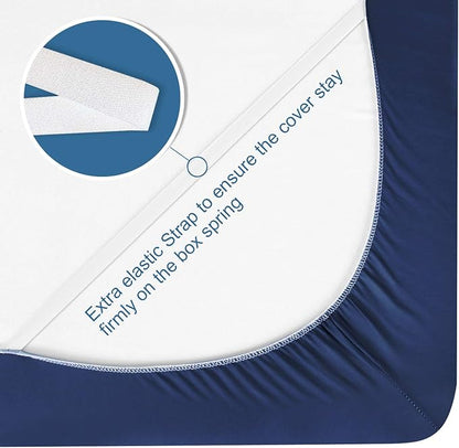 Full Size Box Spring Cover with Smooth and Elastic Woven Material, Alternates for Bed Skirt, Wrinkle & Fading Resistant, Washable, Dustproof, Navy