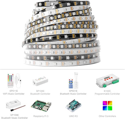 BTF-LIGHTING WS2812B IC RGB 5050SMD Pure Gold Individual Addressable LED Strip 3.28FT 60LED 60Pixel/m Flexible Full Color IP30 DC5V for DIY Chasing Color Project(No Adapter or Controller)