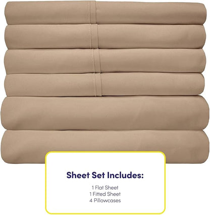 Cal King Size Bed Sheets - 6 Piece 1500 Supreme Collection Fine Brushed Microfiber Deep Pocket California King Sheet Set Bedding - 2 Extra Pillow Cases, Great Value, California King, Taupe