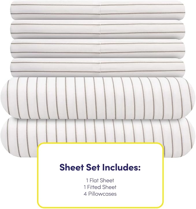 Cal King Size Bed Sheets - 6 Piece 1500 Supreme Collection Fine Brushed Microfiber Deep Pocket California King Sheet Set Bedding - 2 Extra Pillow Cases, Great Value, California King, Pinstripe White