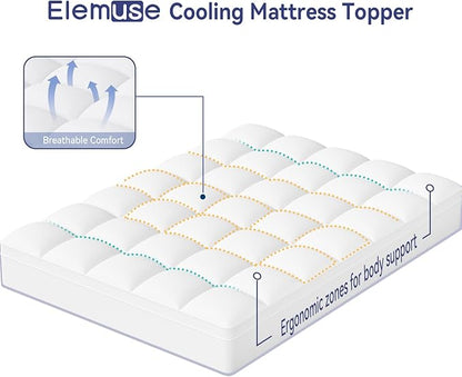 ELEMUSE King Mattress Topper for Back Pain, Extra Thick Mattress Pad Cover, Plush Soft Pillowtop with Elastic Deep Pocket, Overfilled Down Alternative Filling