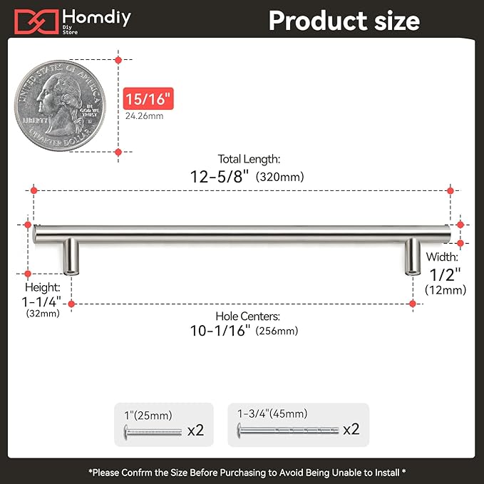 homdiy 50 Pack Brushed Nickel Cabinet Hardware Cabinet Pulls - HD201SN Cupboard Handles Modern Cabinet Door Handles 7-1/2inch Hole Center Modern T-Bar Pulls