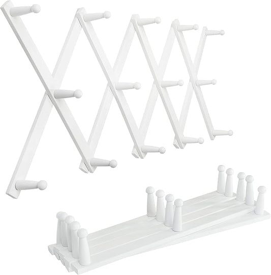 SKOLOO Hat Rack for Wall with 14 Hooks, Pack of 2, Solid Wooden, Modern, Expandable Coat Rack Wall Mount for Coats, Hats, Bags, Baseball Caps, White