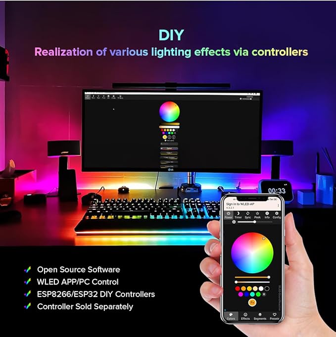 BTF-LIGHTING WS2812B IC RGB 5050SMD Pure Gold Individual Addressable LED Strip 16.4FT 300LED 60Pixel/m Flexible Full Color IP30 DC5V for DIY Chasing Color Project(No Adapter or Controller)