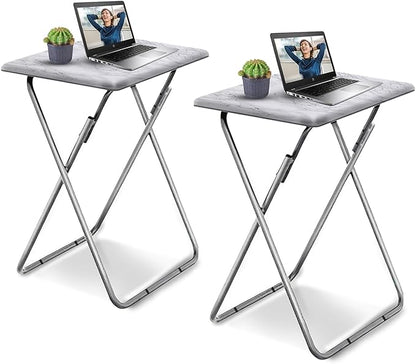 Garden 4 You TV Tray Table, Folding Dinner Tray With No Assembly Required, Sturdy Foldable Snack Eating Table for Living Room, 2PCS (White Marble)