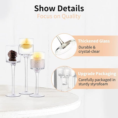 NUPTIO Tealight Candle Holders Bulk: Set of 30 Long Stemmed Candle Stands for Table Centerpiece Decor - Monet Candleholders for Floating Candles