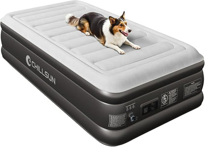 CHILLSUN 2025 Upgraded Twin Air Mattress with Built in Pump, 3 Mins Quick Self-Inflation Inflatable Airbed, Comfortable Top Surface Blow Up Mattress for Home Portable Camping Travel