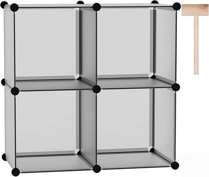 C&AHOME Cube Storage Organizer, 4-Cube Shelves Units, Closet Cabinet, DIY Plastic Modular Book Shelf Ideal for Bedroom, Living Room, Office, 24.8" L x 12.4" W x 24.8" H Grey UPCS04G
