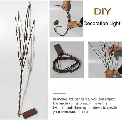 DK177 2 Pack Led Branch Light Battery Operated Lighted Branch Vase Filler Willow Tree Artificial Little Twig Power Sliver 30 Inch 20 LED for Home Romantic Decoration (Sliver-Color)